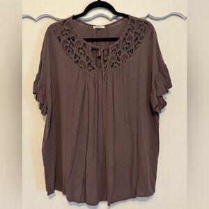Maurices Taupe Blouse with Lace Detail